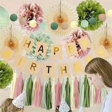 Colorful Paper Flower Tassel Paper Fan Lantern Set