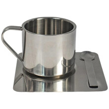 Stainless Steel Coffee Mug Set 3Pcs, Double Wall Espresso Cup with Saucer & Spoon