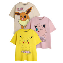 (13-14 Years, Multicoloured) Pokemon Girls Pikachu Eevee & Jigglypuff T-Shirt (Pack of 3)
