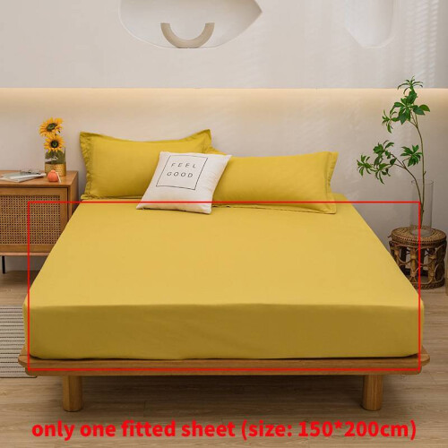 (Ginger Yellow) Simple Solid Color Design Fitted Sheet Suitable For Environment Relaxing Sleep