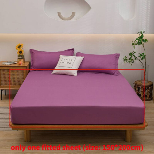 (Purple) Simple Solid Color Design Fitted Sheet Suitable For Environment Relaxing Sleep
