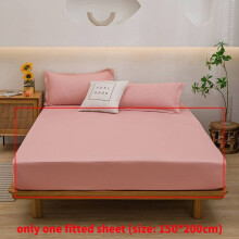 (Pink) Simple Solid Color Design Fitted Sheet Suitable For Environment Relaxing Sleep