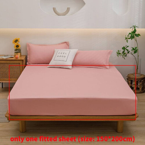 (Pink) Simple Solid Color Design Fitted Sheet Suitable For Environment Relaxing Sleep