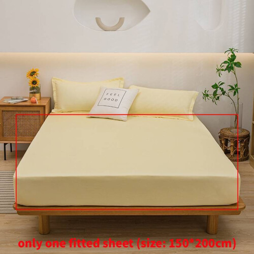 (Yellow) Simple Solid Color Design Fitted Sheet Suitable For Environment Relaxing Sleep