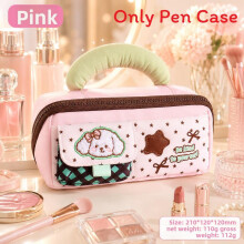 (Pink) Makeup Soft Portable Organizer With Cartoon Pattern For Travel And Home Storage