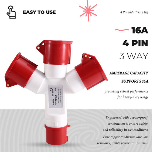 Y-Type Industrial Plug 16A 4 Pin 3 Way 220V IP44 Multi-Function Waterproof Industrial Field Plug Electrical Connector 1