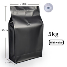 10 Stück 5 Kg Kaffeebohnenspeichertüten, Große Standbeutel mit Ventil für Pulver-Nüsse Schwarz