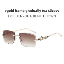 (Gradient Brown)Geometric Metal Sunglasses With Pc Lenses For Summer Sun Protection And Casual Wear
