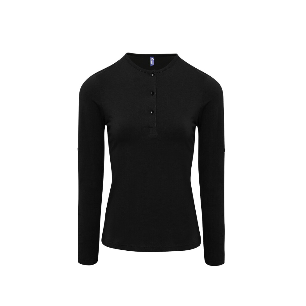 Premier (M, Black) Womens/Ladies Long John Roll Sleeve Tee