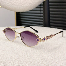 (Purple) Stylish Metal Frame Geometric Sunglasses Uv400 For Travel And Outings Summer