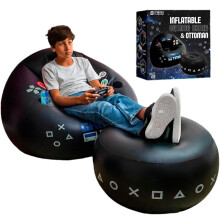 (Sofa with Pad)Espreguiçadeira inflável leve com porta-copo e bolsa lateral para fãs de jogos