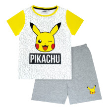 (9-10 Years, Marl Grey/Yellow) Pokemon Boys Pikachu Face Short Pyjamas Set