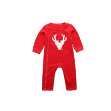 (Red,Newborn)Camisa de manga comprida de Natal com estampas de alces e design de cores sólidas para férias
