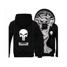 (M,Black)Punisher Unisex Hombres Mujer Calavera Invierno Polar Gruesa Chaqueta Abrigo Sudadera con Capucha Cremallera