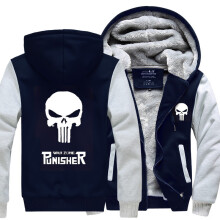 (XL,Grey Navy)Punisher Unisex Hombres Mujer Calavera Invierno Polar Gruesa Chaqueta Abrigo Cremallera Sudadera con Capucha