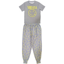 (L, Grey/Yellow) Nirvana Unisex Adult Smile Pyjama Set
