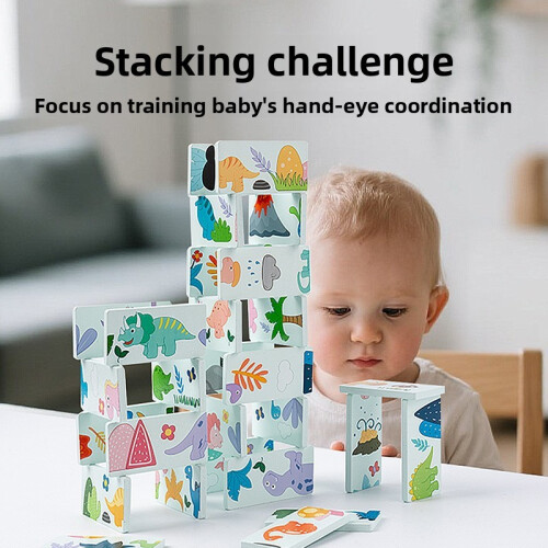 Kids Dinosaur Wooden Stacking Domino Blocks For Coordination Toy Learning 1