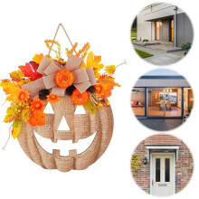 Handmade Pumpkin Sign Funny Shape & Long-Lasting Wooden Door Sign for Fall Harvest Thanksgiving Halloween Without Lamp