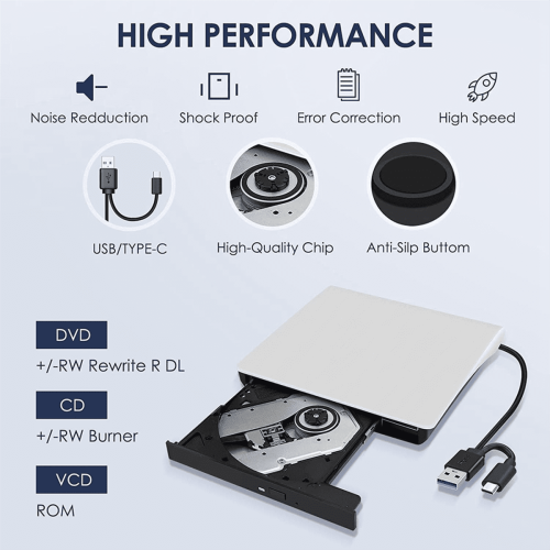 Εξωτερική μονάδα CD DVD +/-RW, φορητή μονάδα δίσκου USB3.0 & USB-C, ROM Burner Player, Reader Writer, Rewriter, 2