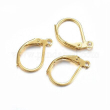 Ohrringverschlüsse aus Edelstahl 304 mit Öse, echt 24 Karat vergoldet, 15 x 10 x 2 mm