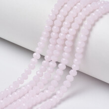 10-strängige Glasperlenstränge, Imitation von Jade, facettierte Rondelle, rosa, 6 x 5 mm, Loch: 1 mm, ca. 87–90 Stück/Strang, 43–44,5 cm