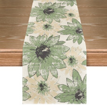 Sm: )e Grøn Retro Daisy Polyester Bordløber 13x72 tommer, Vintage Køkken Spiseborddekoration til Hjemmefestdekoration