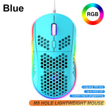 M8RGB Gamingmuis met honingraatstructuur, 6400 DPI, verstelbare ergonomische muis voor computergamers, RGB-verlichting.