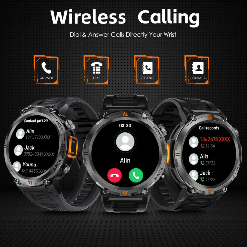 Smartwatch da uomo, notifiche di chiamate e messaggi wireless, schermo touch HD, contapassi, compatibile con iPhone e Android. 1