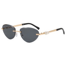 (Gold Black)Pearl Metal Frameless Cat Eye Sunglasses With Uv400 Protection For Fashion Travel Outdoor