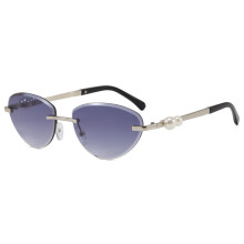 (Silver GradientGray)Pearl Metal Frameless Cat Eye Sunglasses With Uv400 Protection For Fashion Travel Outdoor