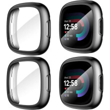 Cás & Cosantóir Scáileáin Diruite4-Phacáiste atá comhoiriúnach le Fitbit Versa4/Sense2, Cosaint Iomlán TPU Bog atá Frith-Thurraingthe HD