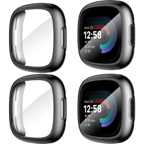 Kit com 4 capas e protetores de tela Diruite compatíveis com Fitbit Versa4/Sense2, proteção total em TPU macio e resistente a impactos HD.