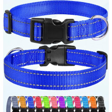Reflekterende hundehalsbånd, justerbar nylon for valper og små hunder, hurtigspenne, kongeblå, 1,5 cm bred