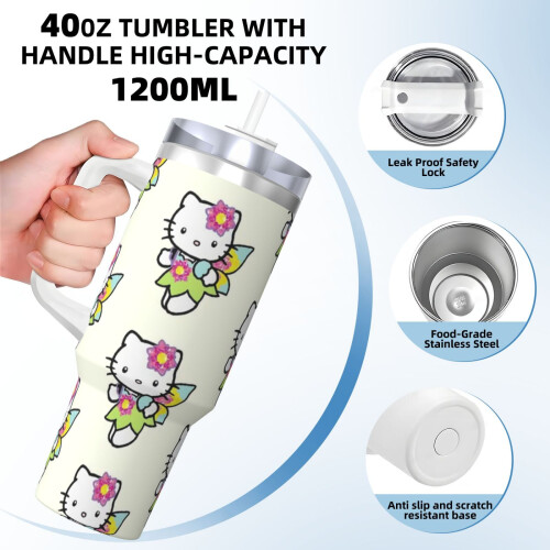 Hello Kitty 40oz H2.0 Ανοξείδωτο ποτήρι με μόνωση κενού αέρος με καπάκι και καλαμάκι για 1