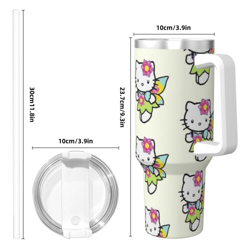 Hello Kitty 40oz H2.0 Ανοξείδωτο ποτήρι με μόνωση κενού αέρος με καπάκι και καλαμάκι για 2