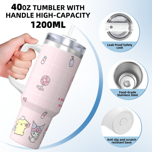 Sanrio 40oz H2.0 Ποτήρι από ανοξείδωτο ατσάλι με μόνωση κενού αέρος με καπάκι και 1