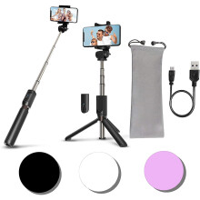 Selfiestangstativ med trådløs fjernkontrollveske Uttrekkbart justerbart stativfeste Lett V-Log