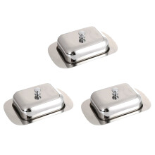 Lot de 3 beurriers/boîtes à fromages en acier inoxydable brillant avec couvercle facile à prendre en main