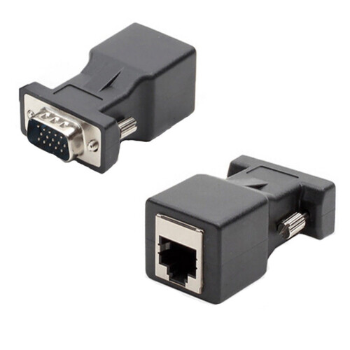 SUSUchens2Pcs15Pin VGA Αρσενικό σε RJ45Θηλυκό Συνδετήρας Προσαρμογέα Ethernet Επέκταση LAN 1