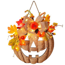 Panneau en Bois Fait Main en Forme de Citrouille, Drôle et Durable, pour la Récolte D'Automne, Thanksgiving et Halloween avec Lampe