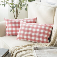 Decoratieve sierkussenhoezen in ruitjespatroon, klassiek retro, 30 x 50 cm, roze/wit, set van 2