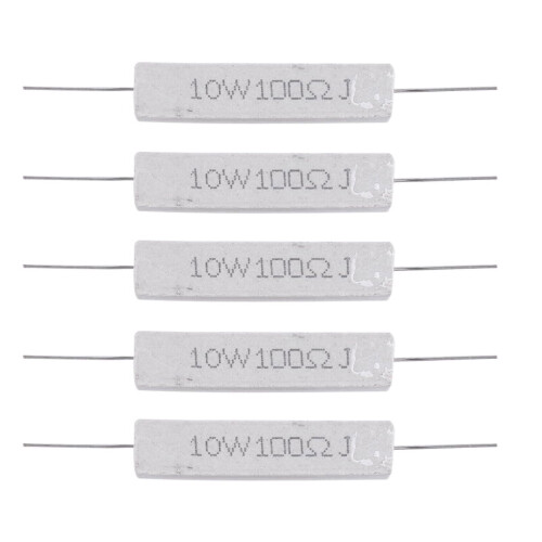 5 stk. 10W Watt 100Ohm 5% aksiale trådviklede cementmodstande
