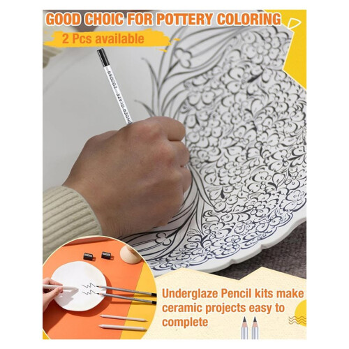 9 Pcs Underglaze Pencil Kits 2 Pcs Black Underglaze Pottery Pen for Decorating Under Ceramic Pottery Bisque Ware 2