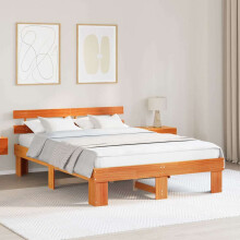 vidaXL Bed Frame with Headboard Wax Brown 150 x 200 cm Solid Pine Wood