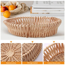 Panier Tissé à la Main, Panier en Osier, Panier de Service pour Pain, Fruits, Stockage de LéGumes, Panier-Cadeau 25 X 8 Cm