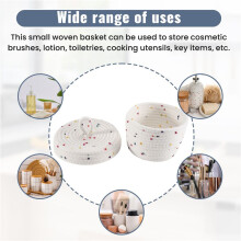 Cotton Rope Storage Basket Small Woven Basket with Lid Storage Woven Storage Organizer Bins for Towels Keys Snack, S