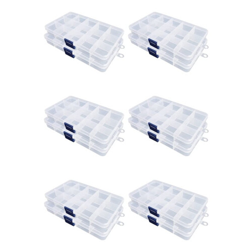 Plastic Organizer Box, 12 Pack Clear Bead Organizer voor Sieraden Tackle Earring  Beads (15 Grids) 1