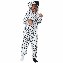 (Medium (8-10), White) Dalmatian Pup Dog Animal Pet Fleece Jumpsuit Unisex Child Boys Girls Costume