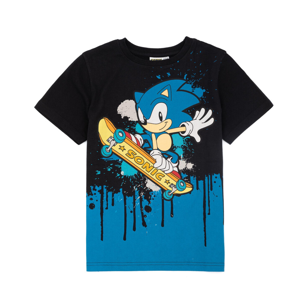 Sonic The Hedgehog (8-9 Years) Short Sleeved T-Shirt (Boys Black)