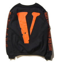 (Black,L)Men Vlone Off Hooded Costume Hoodie Coat Sweats Sweatshirt Hoodies Black Orange